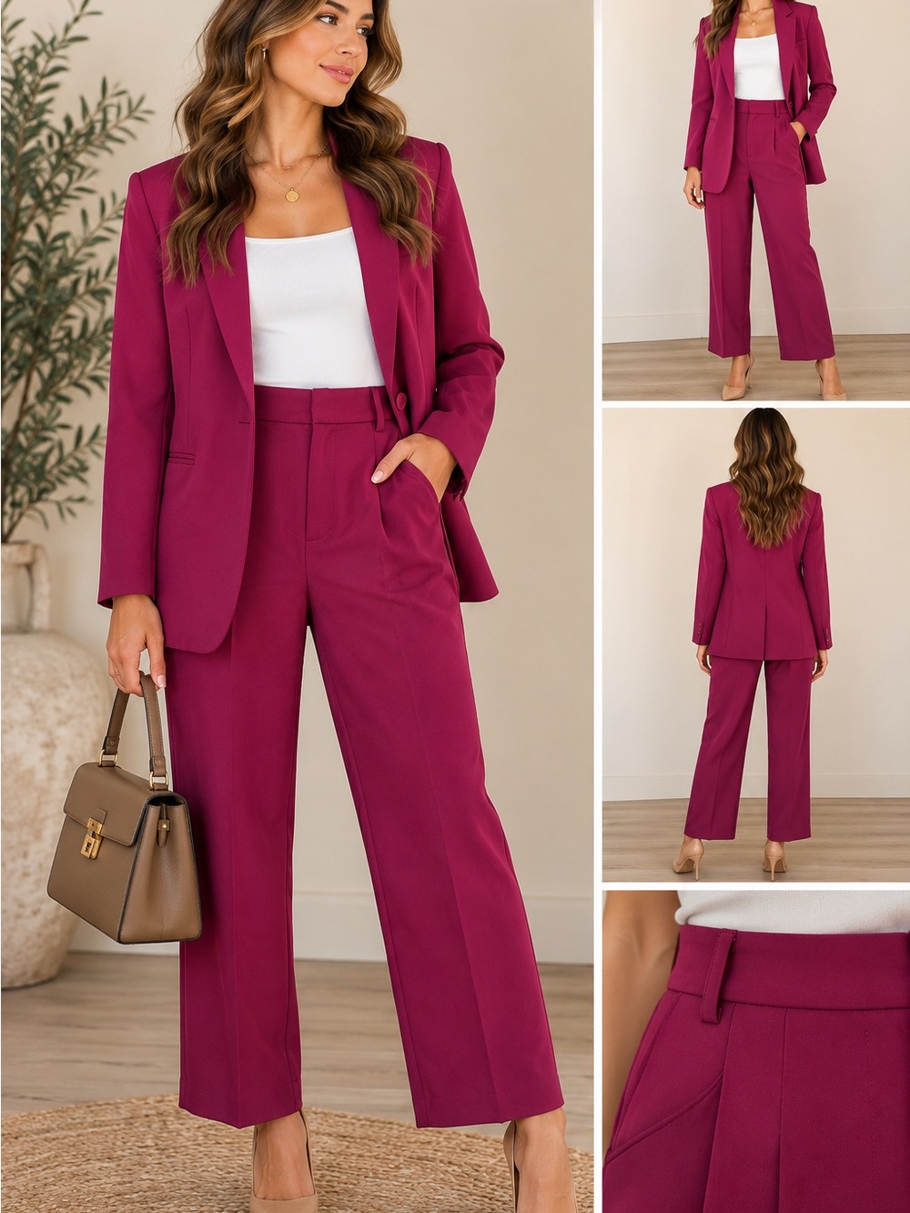 Endless Rose Tailored Wide-Leg Pantsuit in Berry